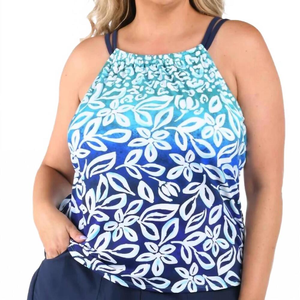 NEW MAXINE OF HOLLYWOOD into the lagoon high neck tankini top - plus in blue